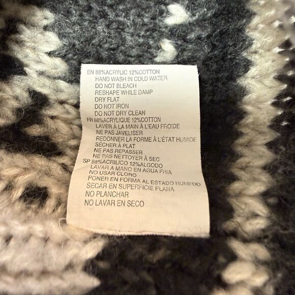 AQUA Chunky Knit Hoodie Sweater L Exposed Seams Casual Ivory Blacks Fringe $88 - Picture 8 of 8